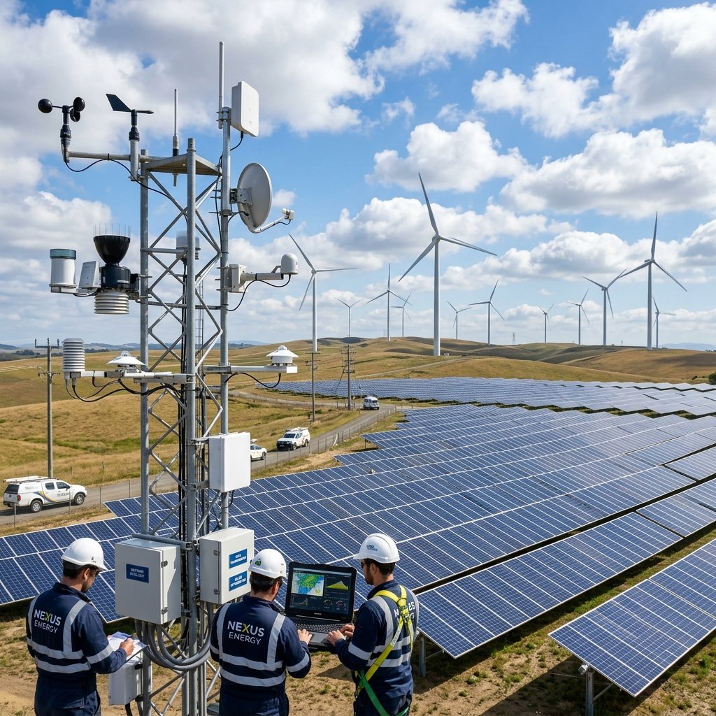 Solar panels and wind turbines farm